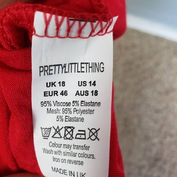 PRETTY LITTLE THING Cut Out Ruched Mesh Maxi Dress Red Sz 14 - Picture 9 of 9